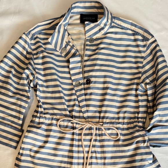 Lafayette 148 New York Jayna Blue White Stripe Drawstring Jacket Like New - Picture 4 of 11